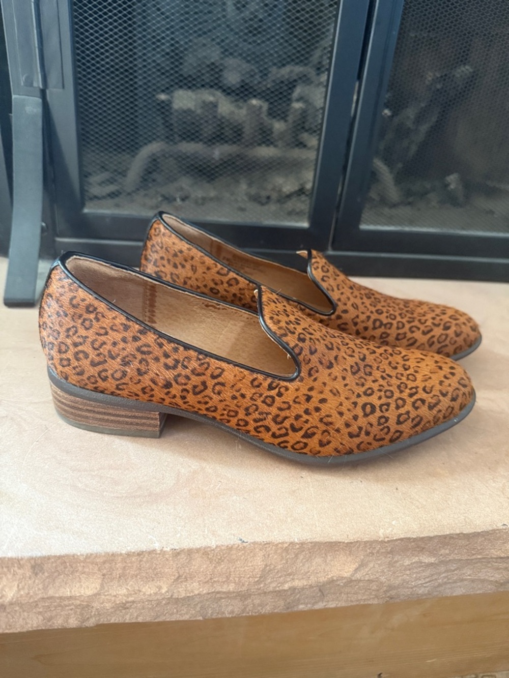 Sofft Leopard Cheetah Animal Print Black & Brown Cow Calf Hair Loafers Size 8M